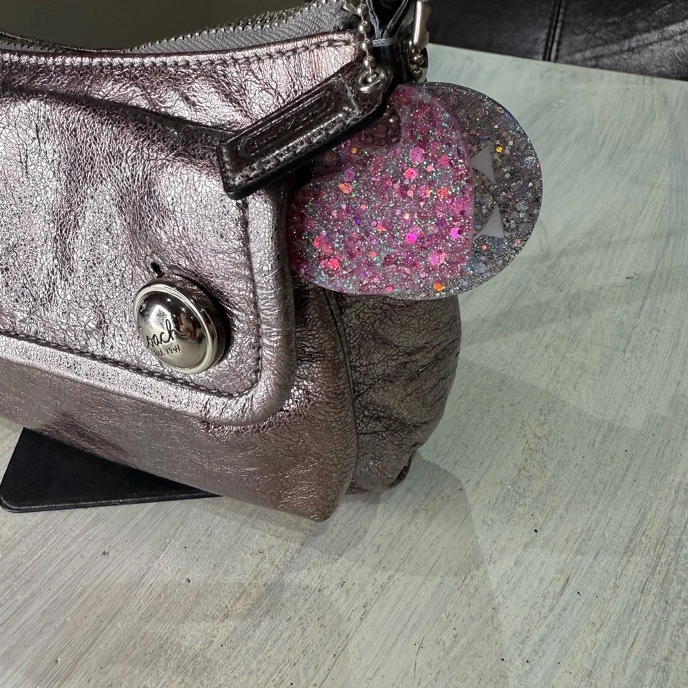 Coach Poppy Pink Metallic Double Button Leather Crossbody
